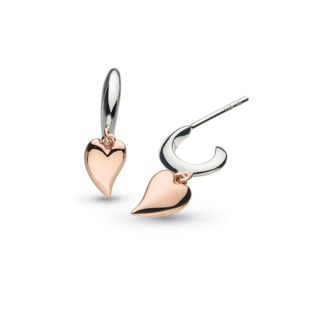Silver & Rose Gold Plated Desire Kiss Blush Mini Heart Hoop Drop Earrings 1