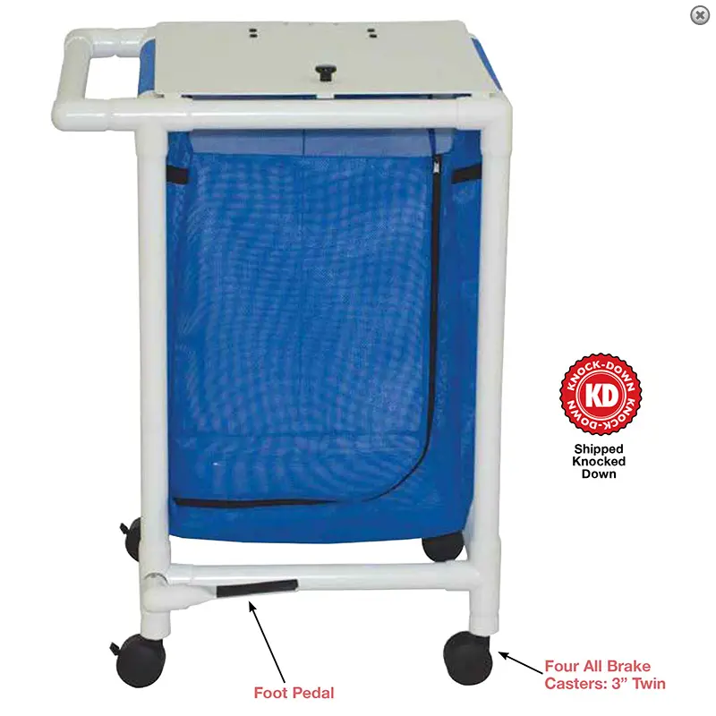 Single Hamper With Mesh Bag (43 Gallon Capacity Per Bag), 3" Twin Casters, Zipper Opening, Push/Pull Handle & Footpedal 1