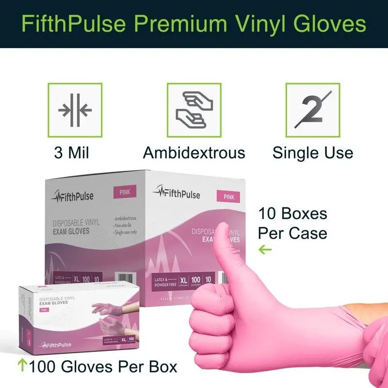 Medical Grade Vinyl Gloves - Pink 3