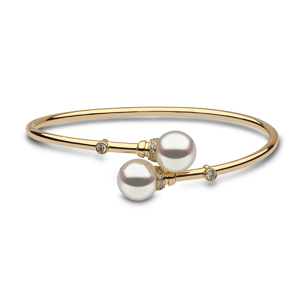 18Ct Yellow Gold Freshwater Pearl & Diamond Set Bangle 1