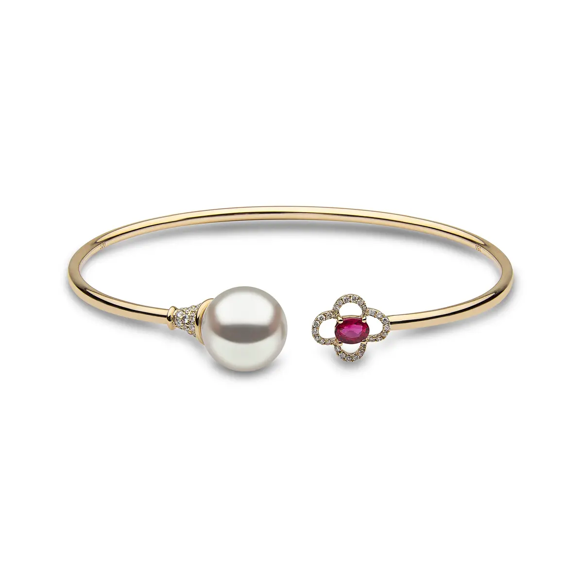18Ct Yellow Gold South Sea Pearl, Ruby & Diamond Set Bangle 1