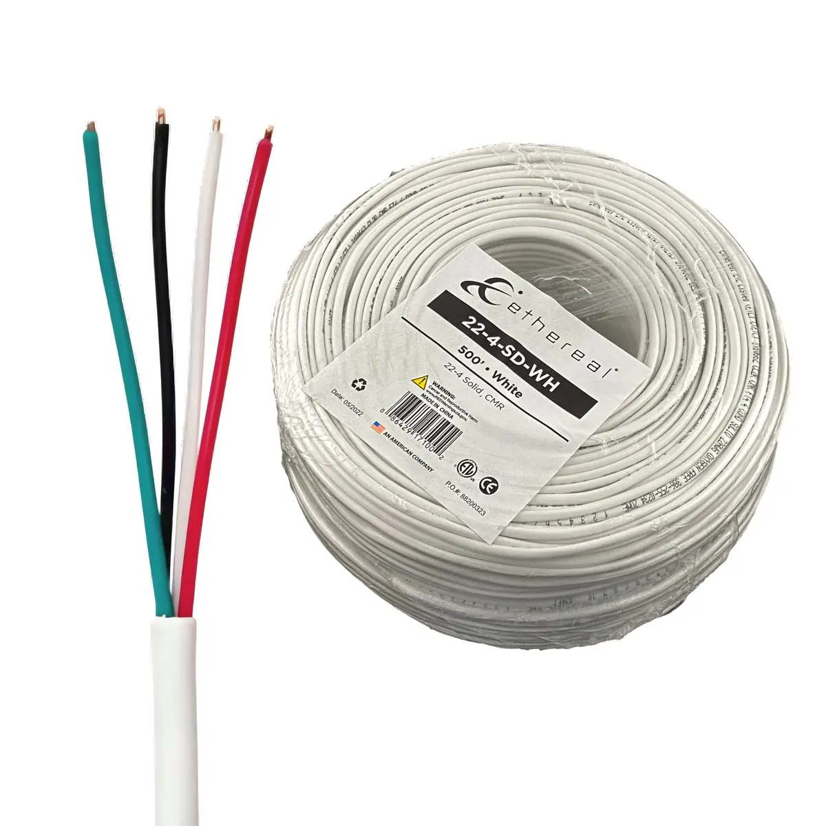 22 Awg 4 Conductor Ofc Etl Listed Solid Bare Copper Wire Cl2 Cmr 500Ft White 1