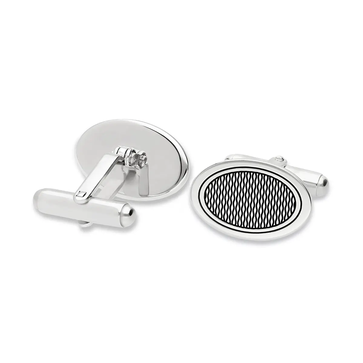 Silver Oval Patterned Cufflinks 1