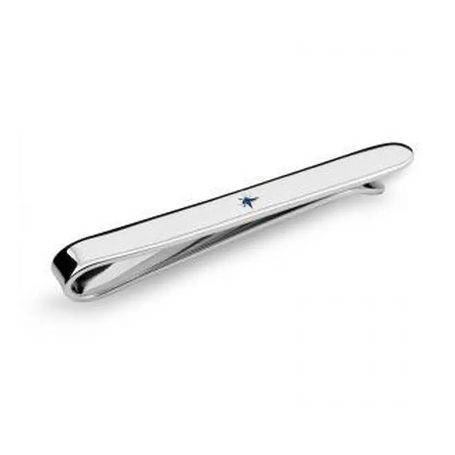Silver Sapphire Set Tie Slide 1