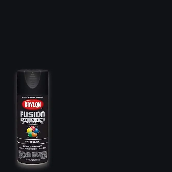 Krylon K02732007 Black Fusion All-In-One Paint & Primer Spray Paint, Satin, 12 Oz. 1