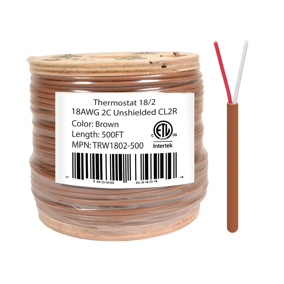 Logico Trw1802-500 18/2 Thermostat Wire 18 Gauge Solid Copper Cmr Heating Hvac Ac Cable 500Ft 1