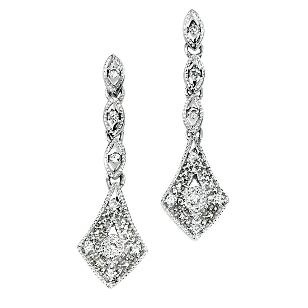 9Ct White Gold Vintage Style Diamond Drop Earrings 1