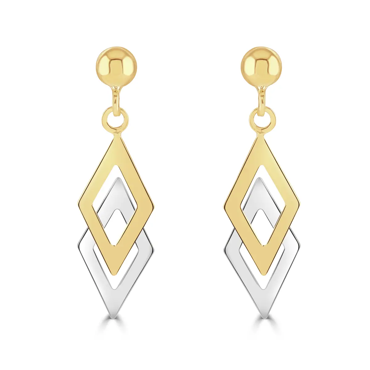9Ct Yellow & White Gold Double Kite Drop Earrings 1
