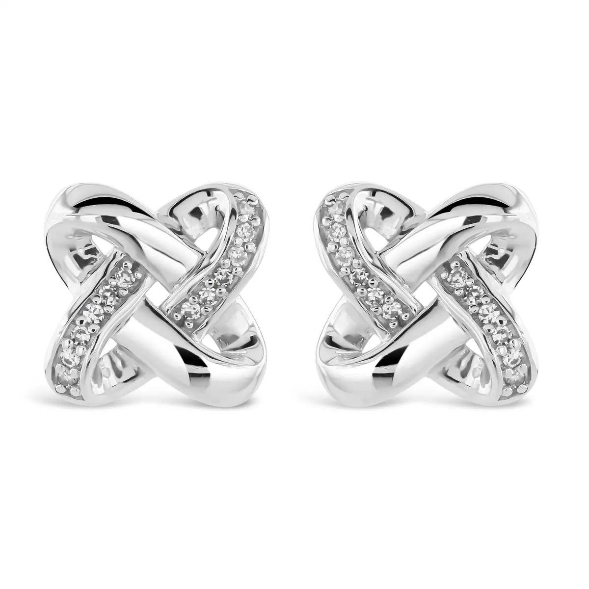 9Ct White Gold Diamond Set Celtic Twist Stud Earrings 1
