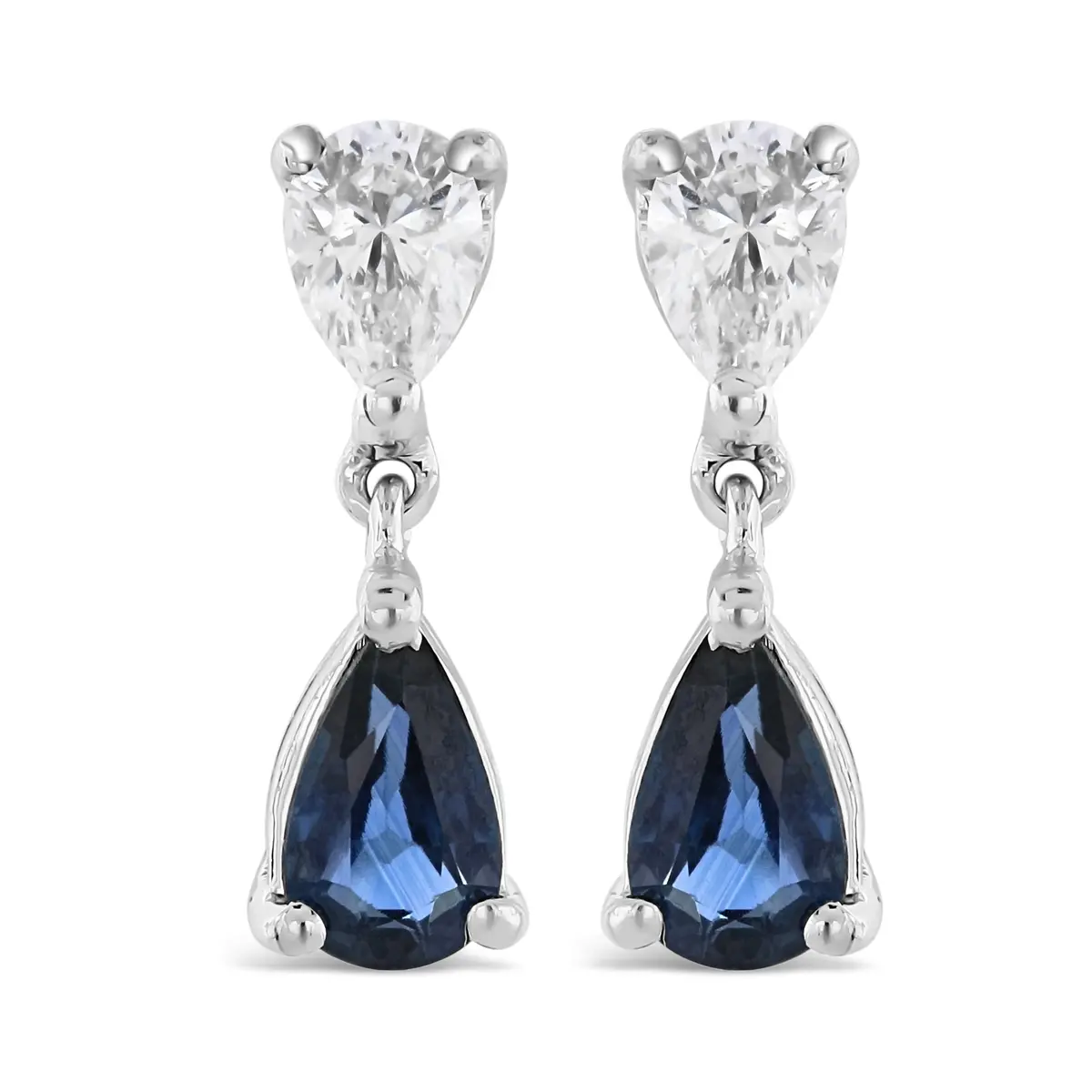 18Ct White Gold Pear Cut Sapphire & Diamond Drop Earrings 1