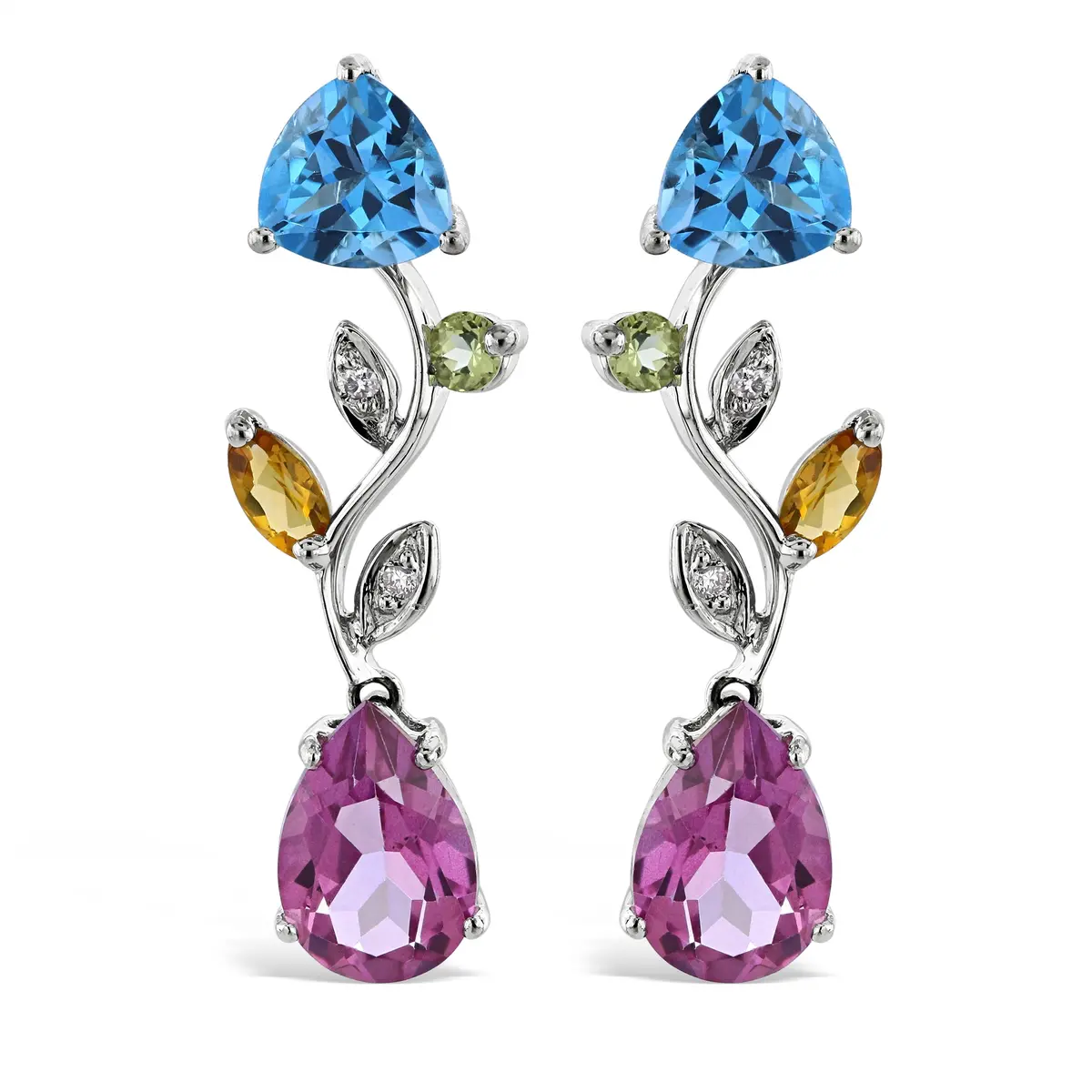 18Ct White Gold Multi-Gemstone & Diamond Set Drop Earrings 1