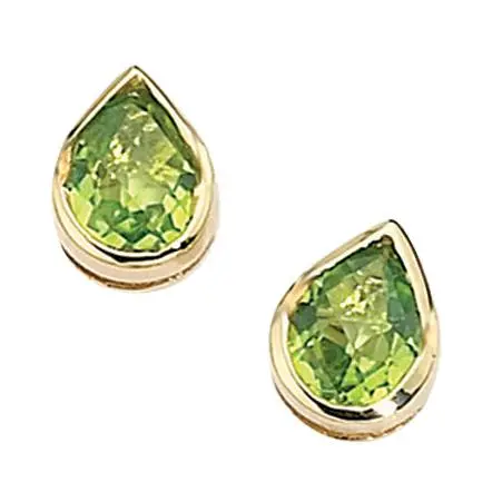 9Ct Yellow Gold Rubover Set Pear Cut Peridot Stud Earrings 1