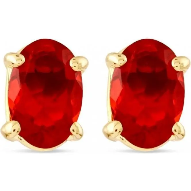 9Ct Yellow Gold Oval Fire Opal Stud Earrings 1