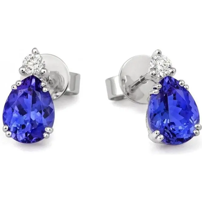 18Ct White Gold Pear Cut Tanzanite & Round Brilliant Cut Diamond Drop Earrings 1
