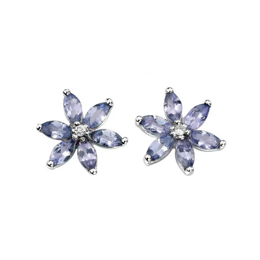 9Ct White Gold Tanzanite & Diamond Floral Stud Earrings 1