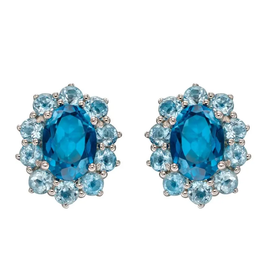 9Ct White Gold B'topaz/Dia Cluster 1