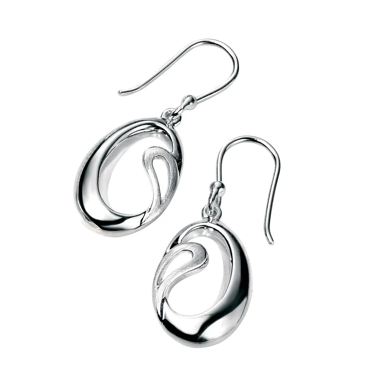 Silver Openwork Oval Hook Drop Earrings 1