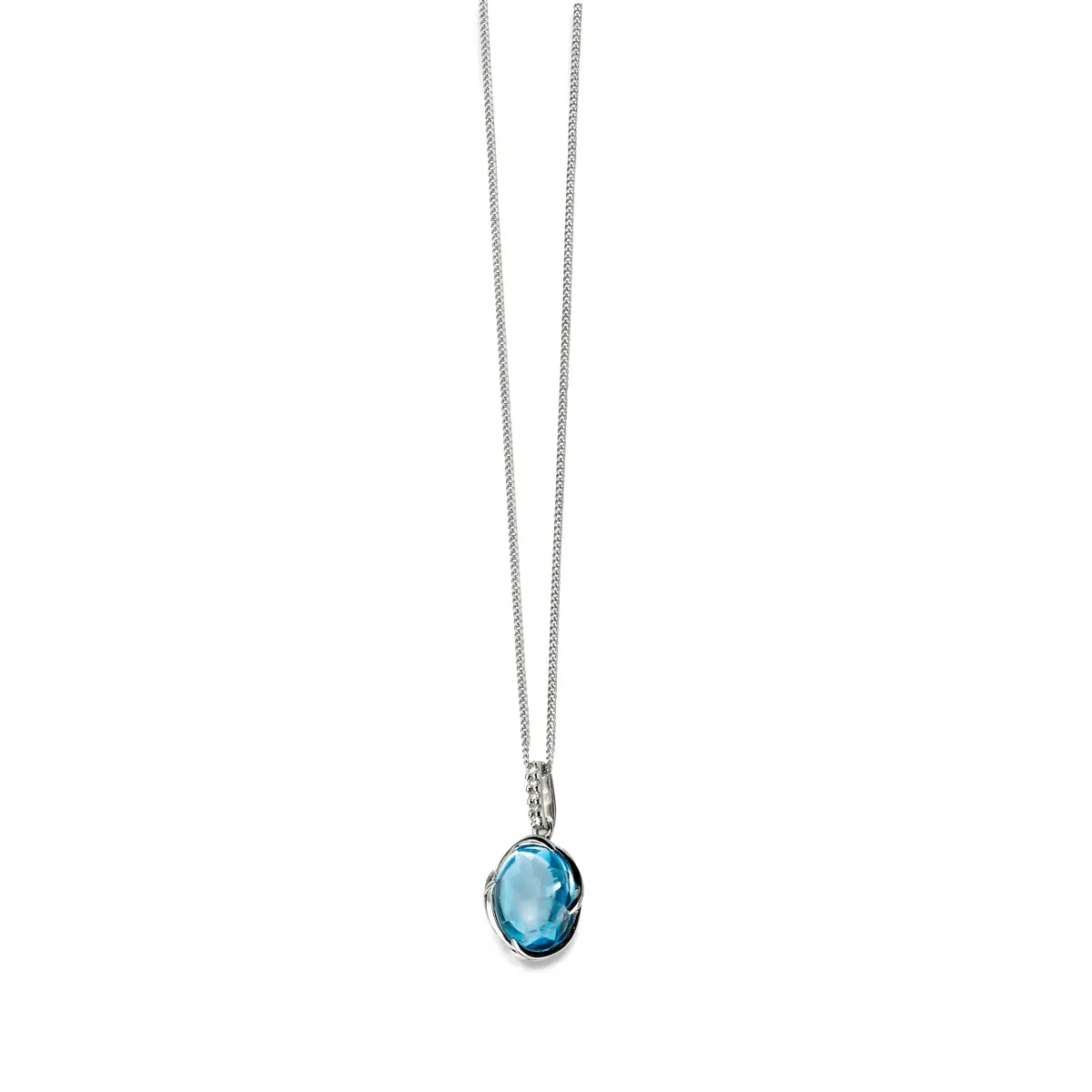 9Ct White Gold Cabachon Blue Topaz & Diamond Pendant 1