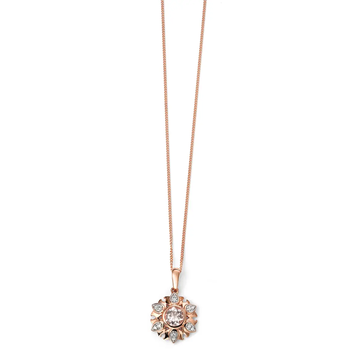 9Ct Rose Gold Morganite And Diamond Flower Pendant 1
