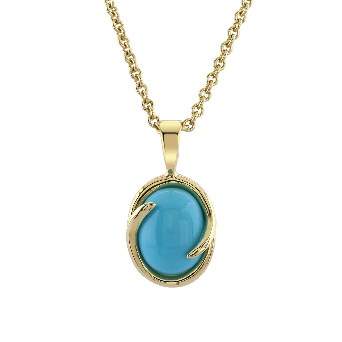 9Ct Yellow Gold Oval Turquoise Pendant 1