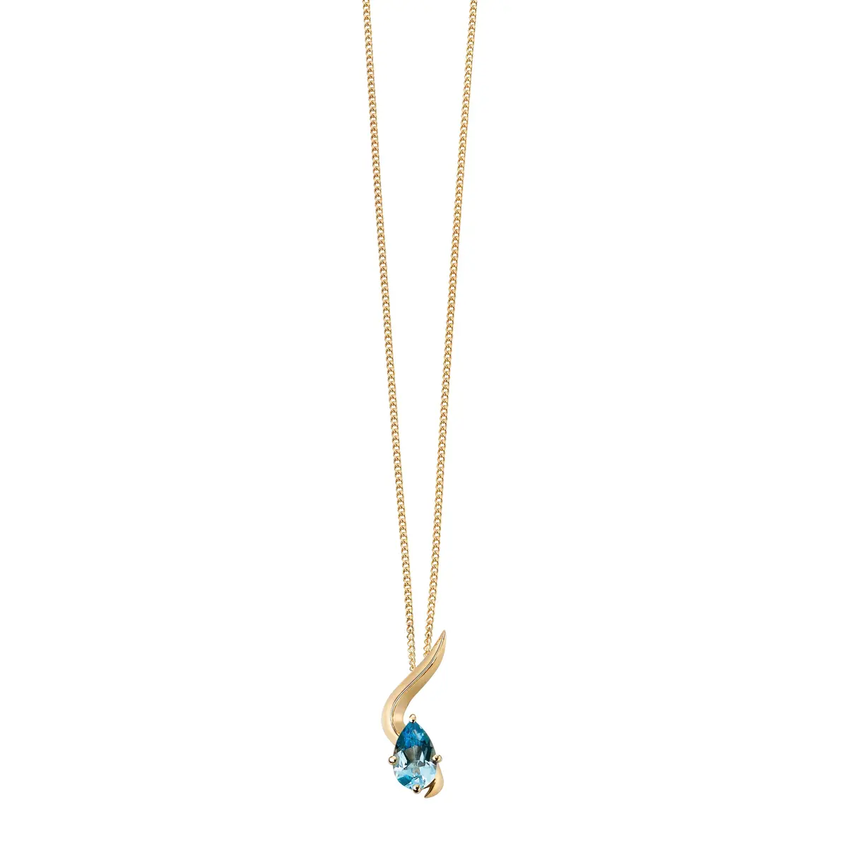 9Ct Yellow Gold Pear Cut Blue Topaz Swirl Pendant 1