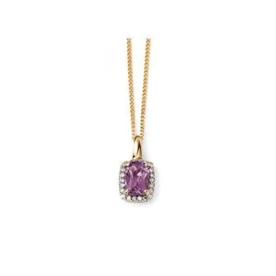9Ct Yellow Gold Amethyst & Diamond Halo Cluster Pendant 1