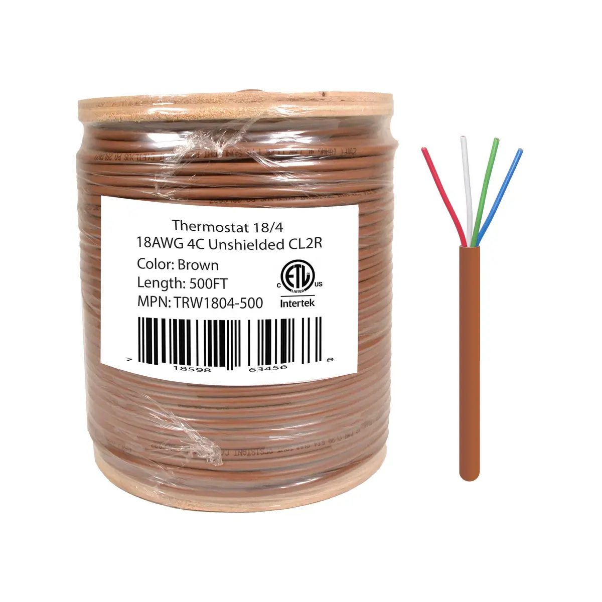 Logico Trw1804-500 18/4 Thermostat Wire 18 Gauge Solid Copper Cmr Heating Hvac Ac Cable 500Ft Sunlight Resistant 1