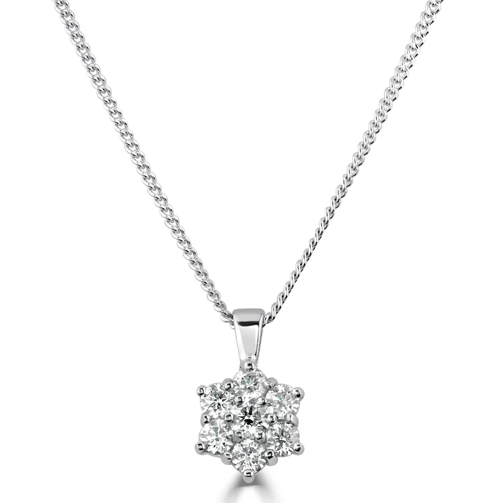 18Ct White Gold Round Brilliant Cut Diamond 7-Stone Pendant 1