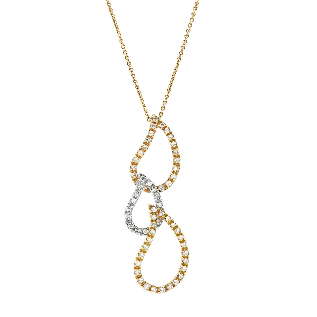 18Ct Yellow, White & Rose Gold Triple Teardrop Diamond Set Pendant & Chain 1