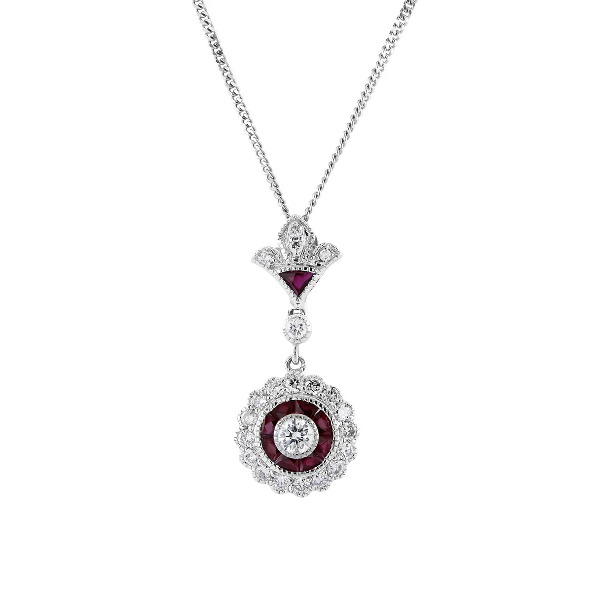 18Ct White Gold Ruby & Diamond Set Pendant 1