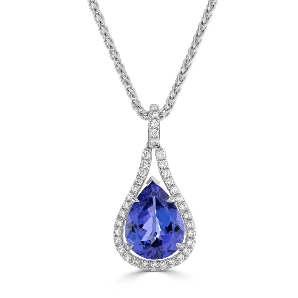 18Ct White Gold Pear Cut Tanzanite & Diamond Cluster Pendant 1
