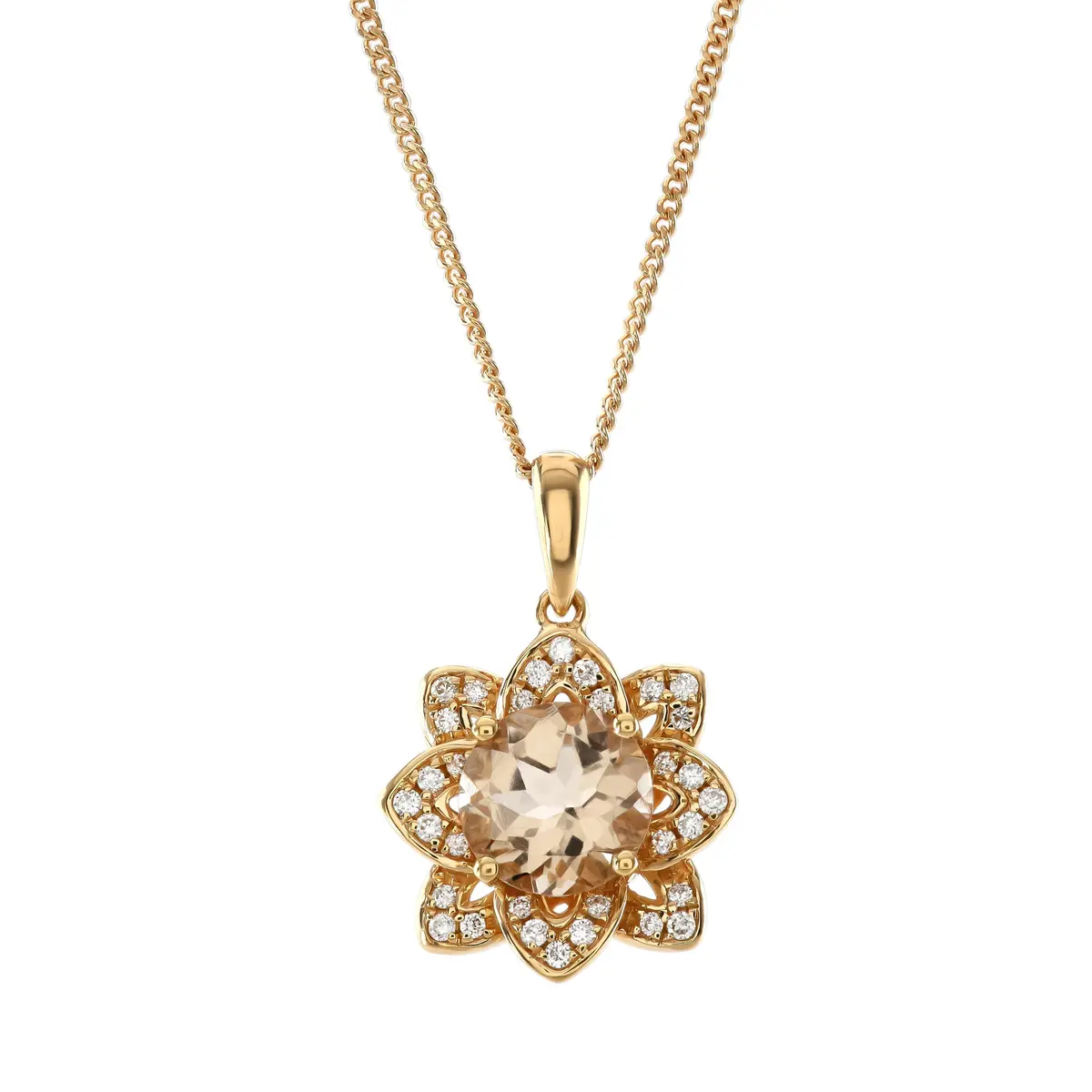 18Ct Rose Gold Morganite & Diamond Flower Cluster Pendant 1