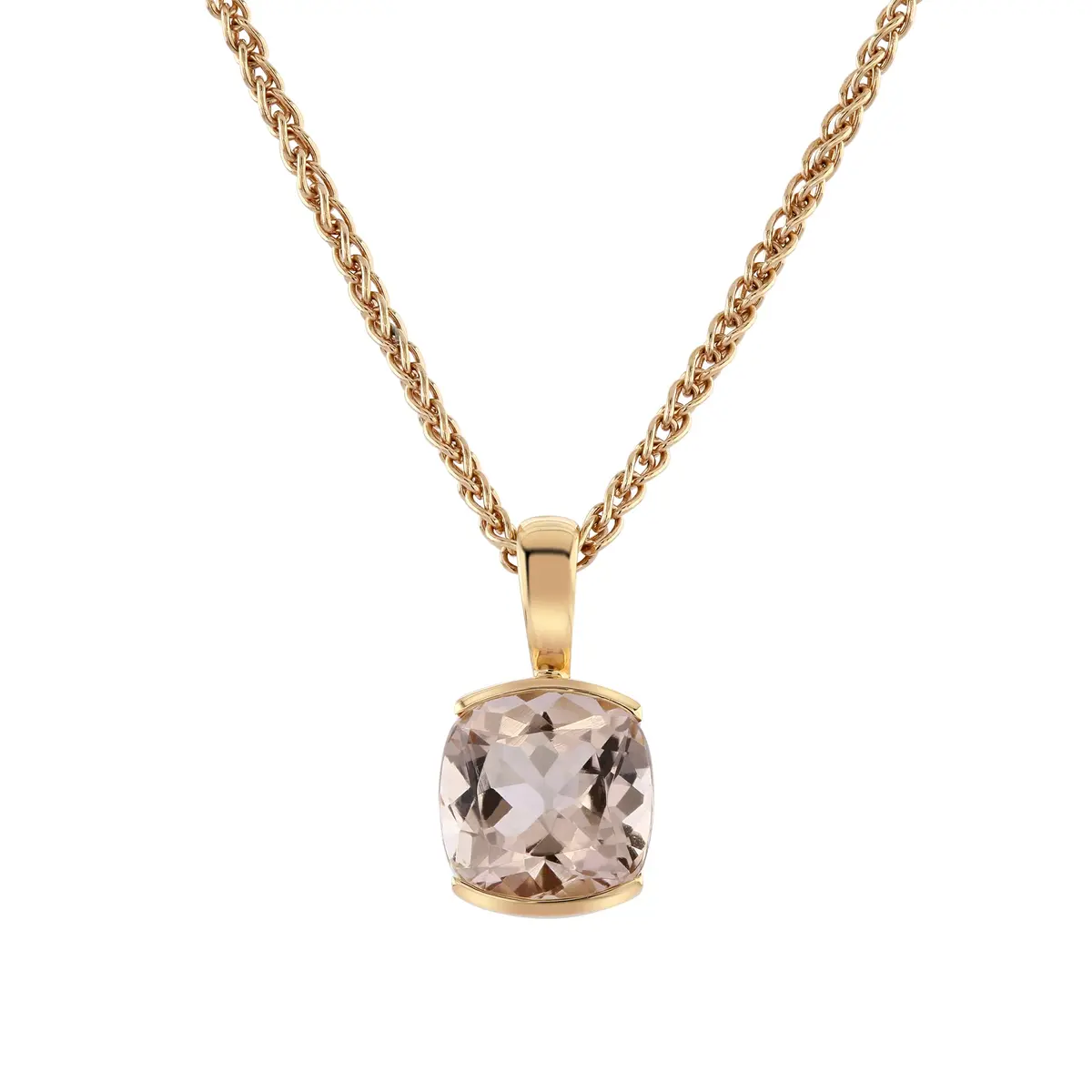 18Ct Rose Gold Cushion Cut Moganite Pendant In A 1/2 Bezel Setting 1