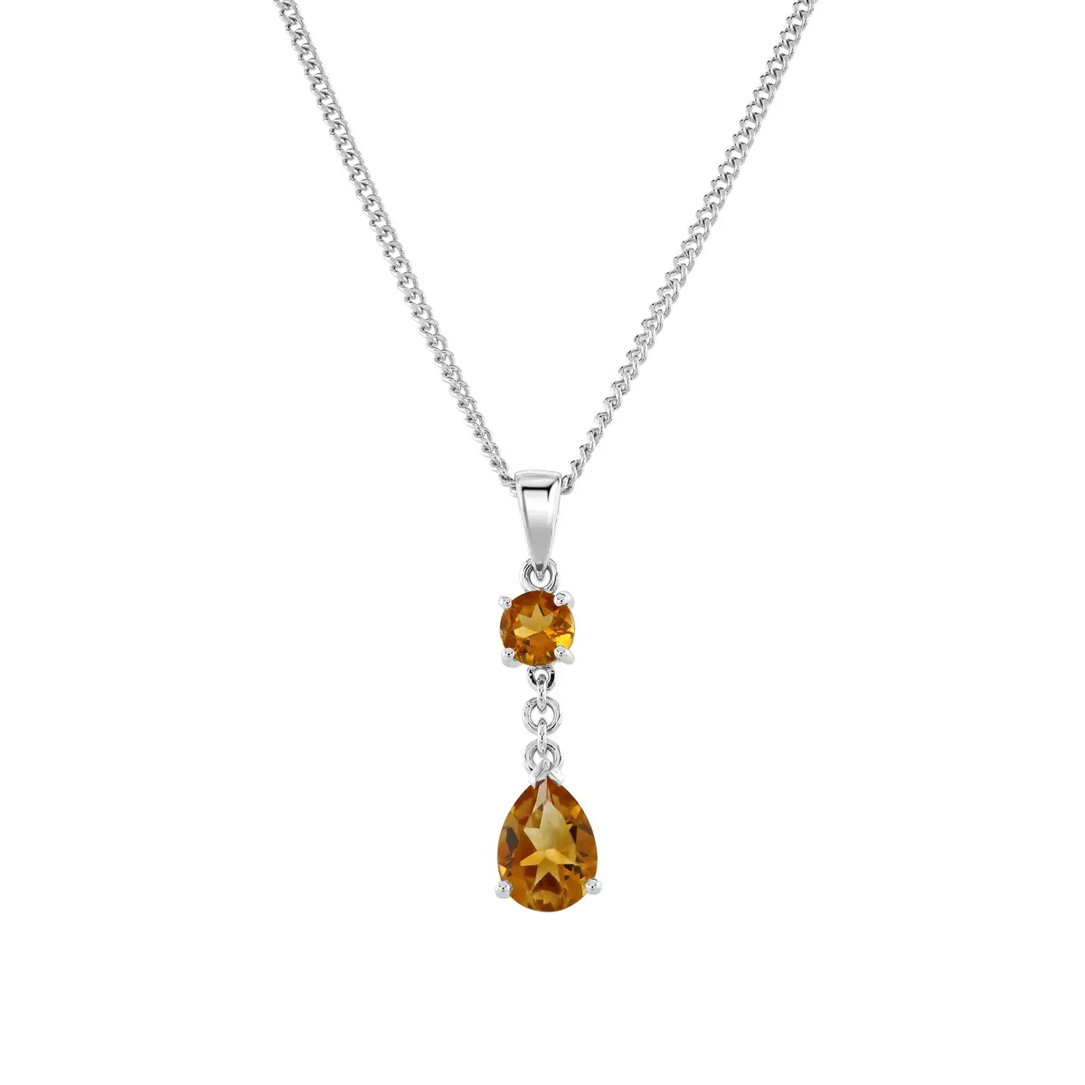 18Ct White Gold Pear And Round Citrine Drop Pendant 1
