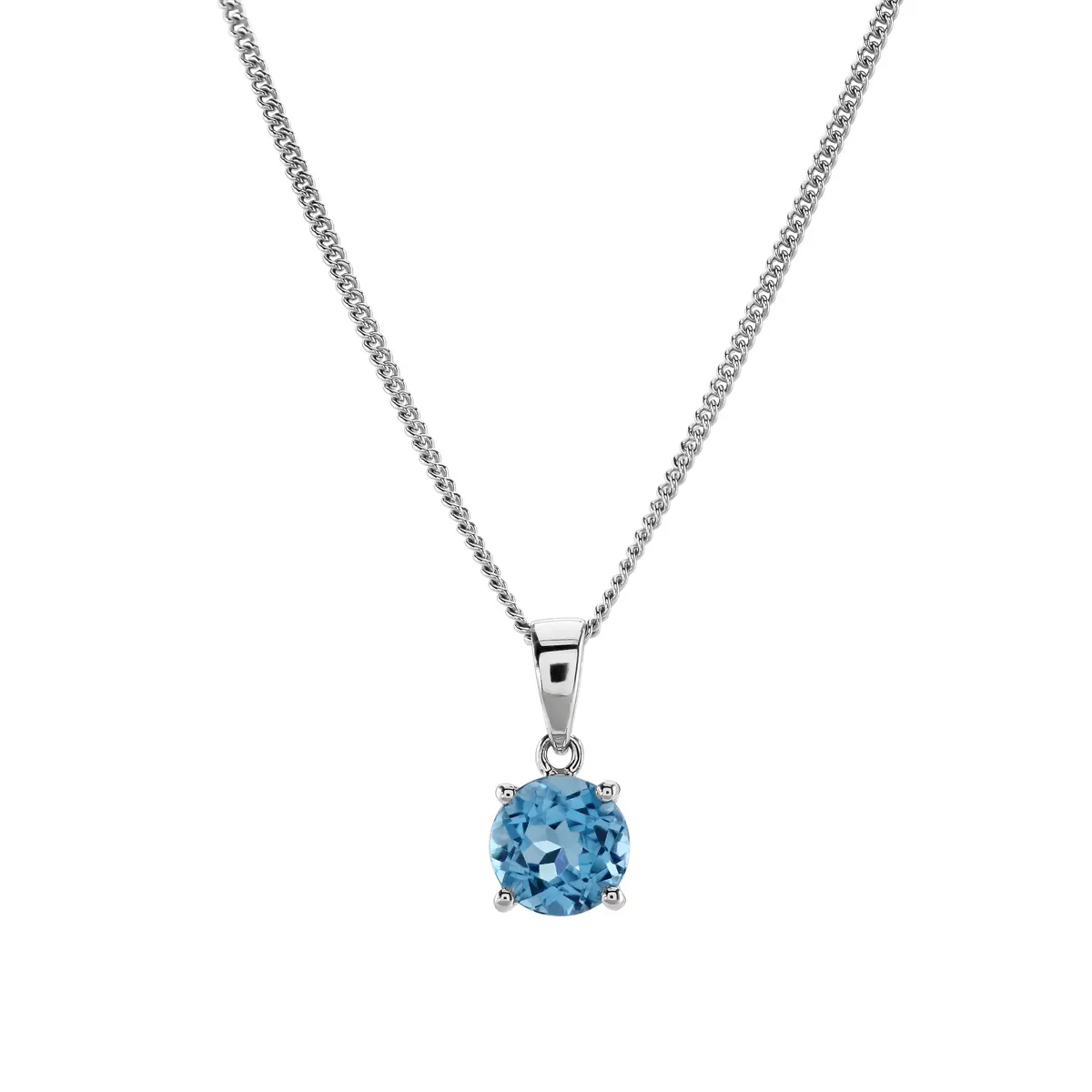 18Ct White Gold Rnd Blue Topaz Pendant No-Chain 1