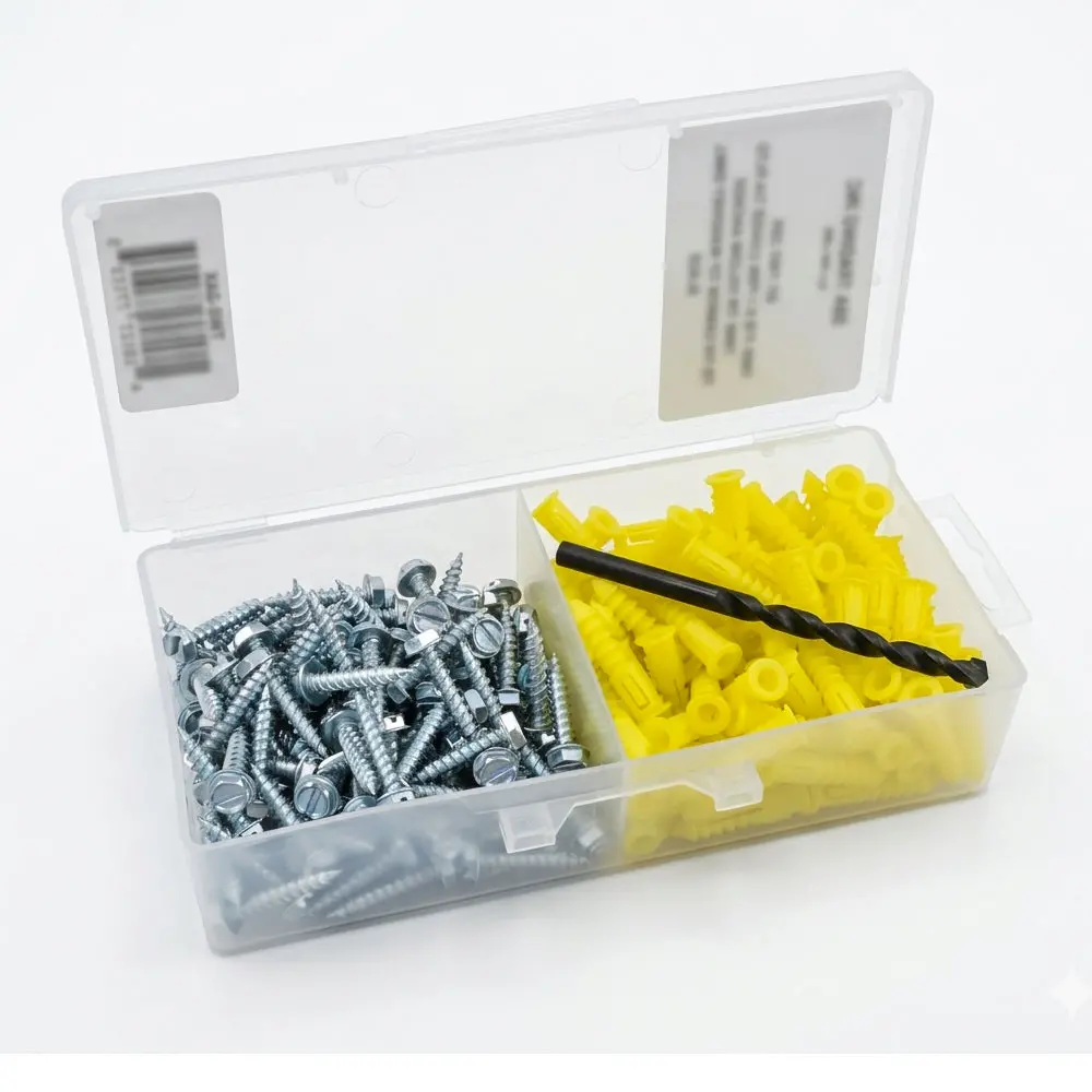 100 Pcs #10 X 1" Screw & Anchor Kit With Carbide‑Tip Drill Bit For Drywall And Masonry 1