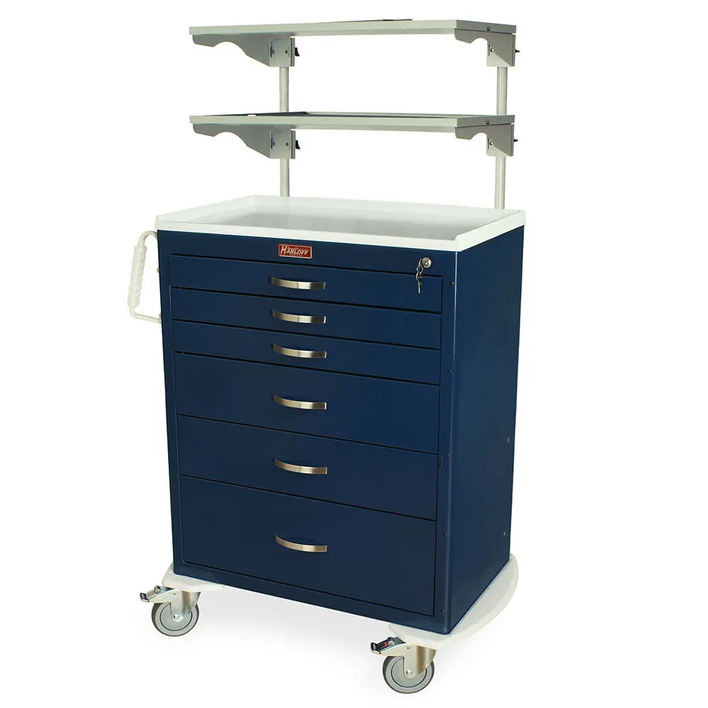 M-Series Tall Medical Equipment Cart With Height Adjustable Overhead Shelves 1