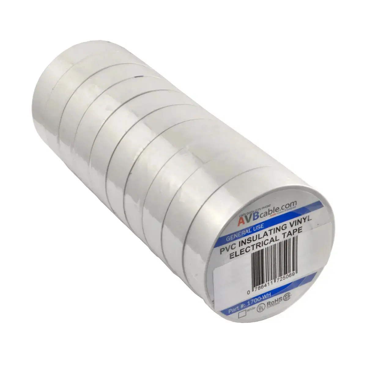 3/4" X 66' General Use Pvc Insulating Vinyl Flame Retardant Ul Listed Electrical Tape 10 Rolls White 1