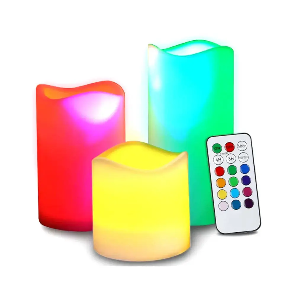 3 Piece Set Multi Color Rgb Led Flameless Candles With Remote Control & Timer 1