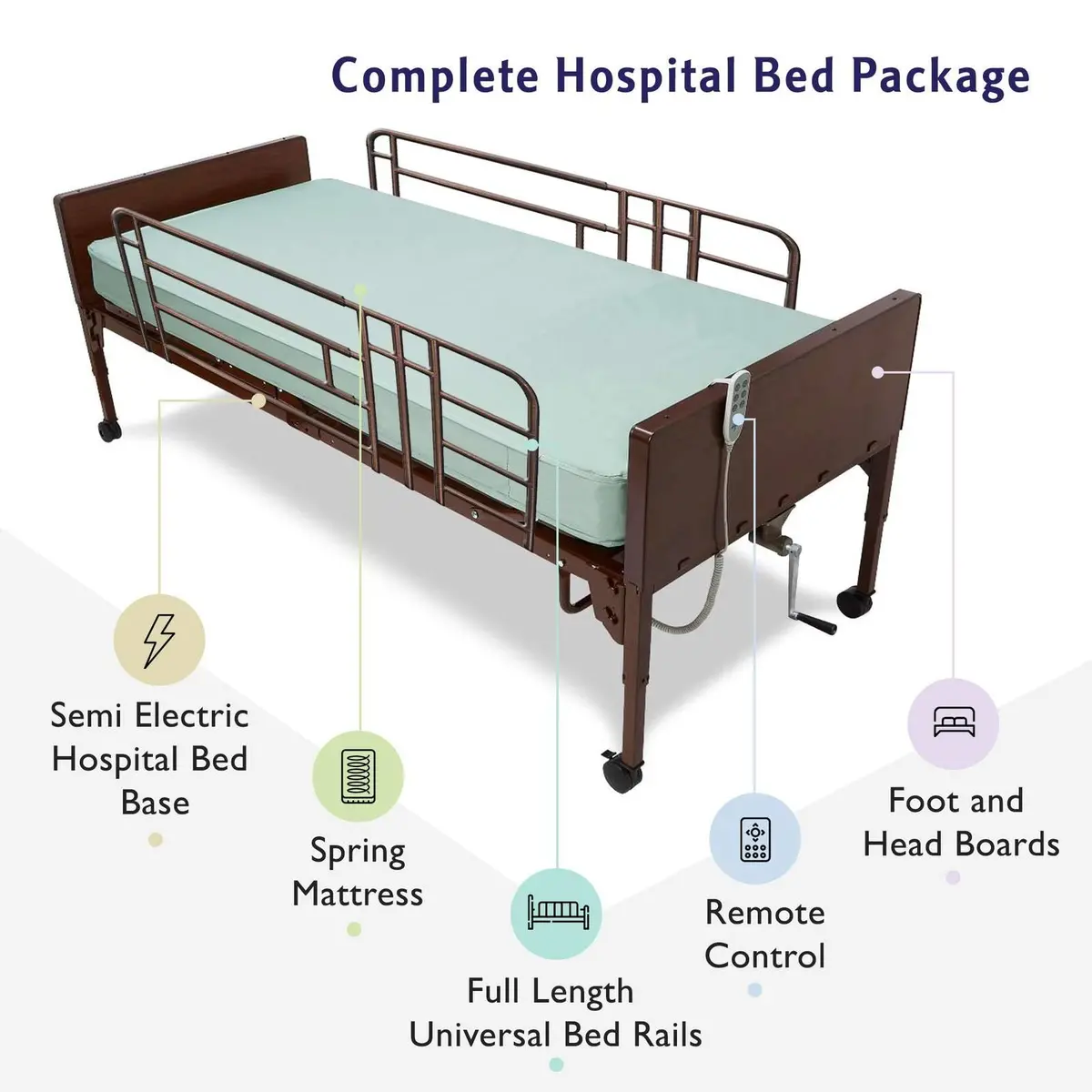 Semi Electric Hospital Bed Mattress Rails Options 4