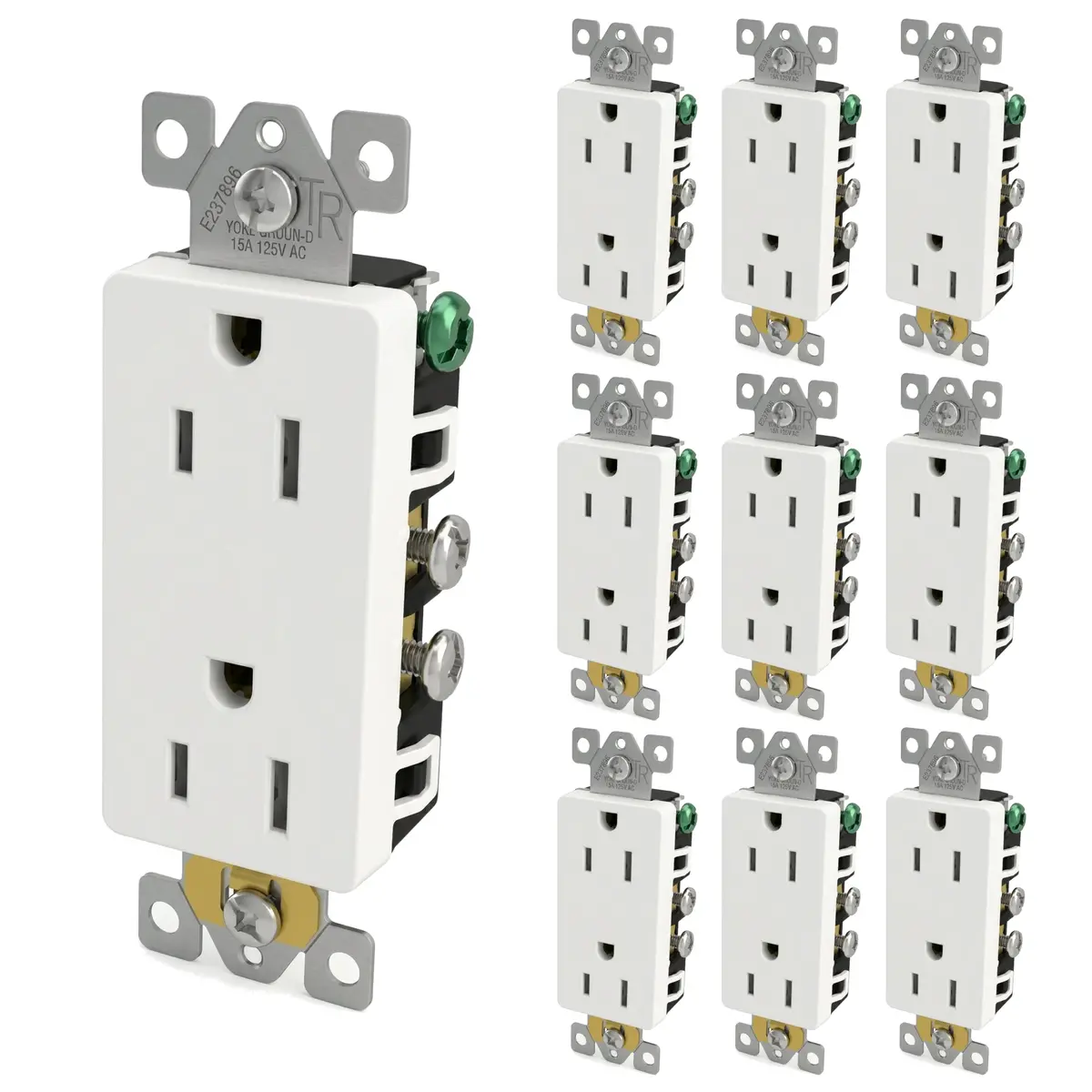 15 Amp Outlet 125V Tamper-Resistant Decorator Receptacle Ul Listed Self-Grounding Wall Outlet - White (10 Pack) 1