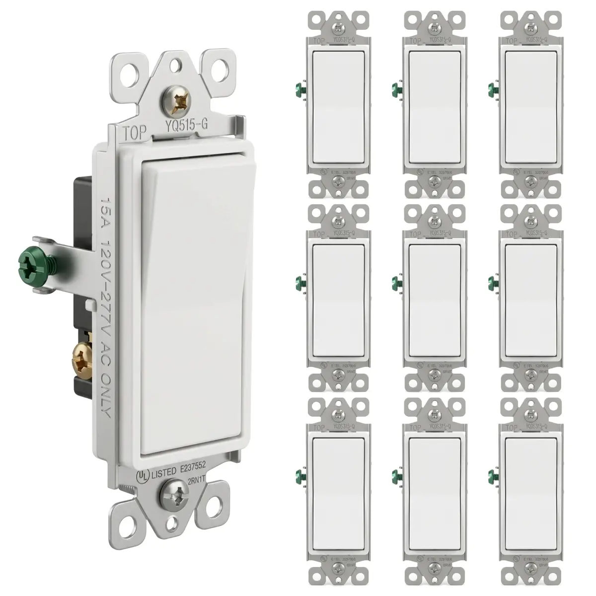 3-Way 15 Amp 120‑277V Ac Rocker Switch Ul Listed Modern Decorator Wall Light Switch - White (10 Pack) 1