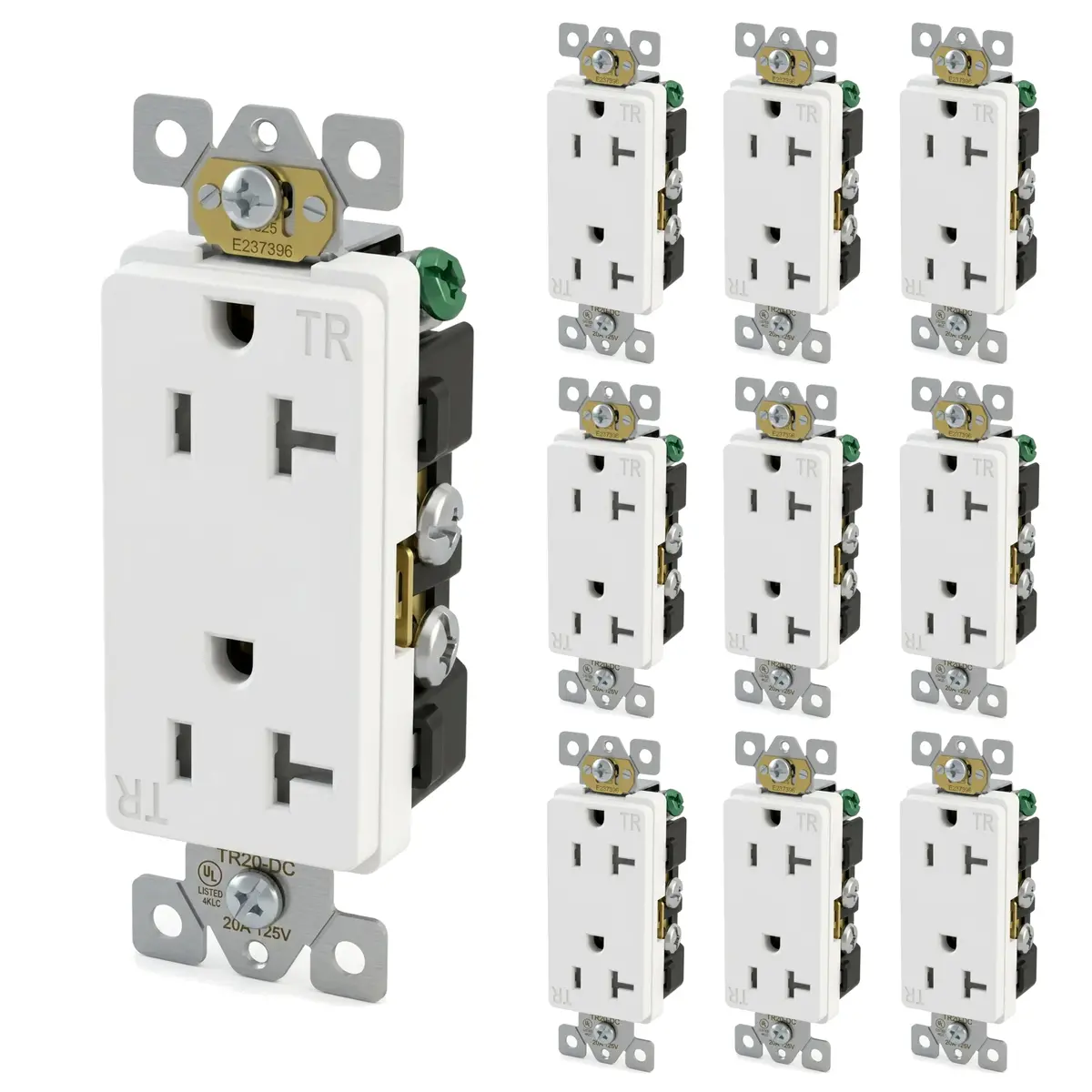 20 Amp Tamper‑Resistant Decora Style Duplex 125V Ul‑Listed Receptacle Self‑Grounding Wall Outlet – White (10 Pack) 1