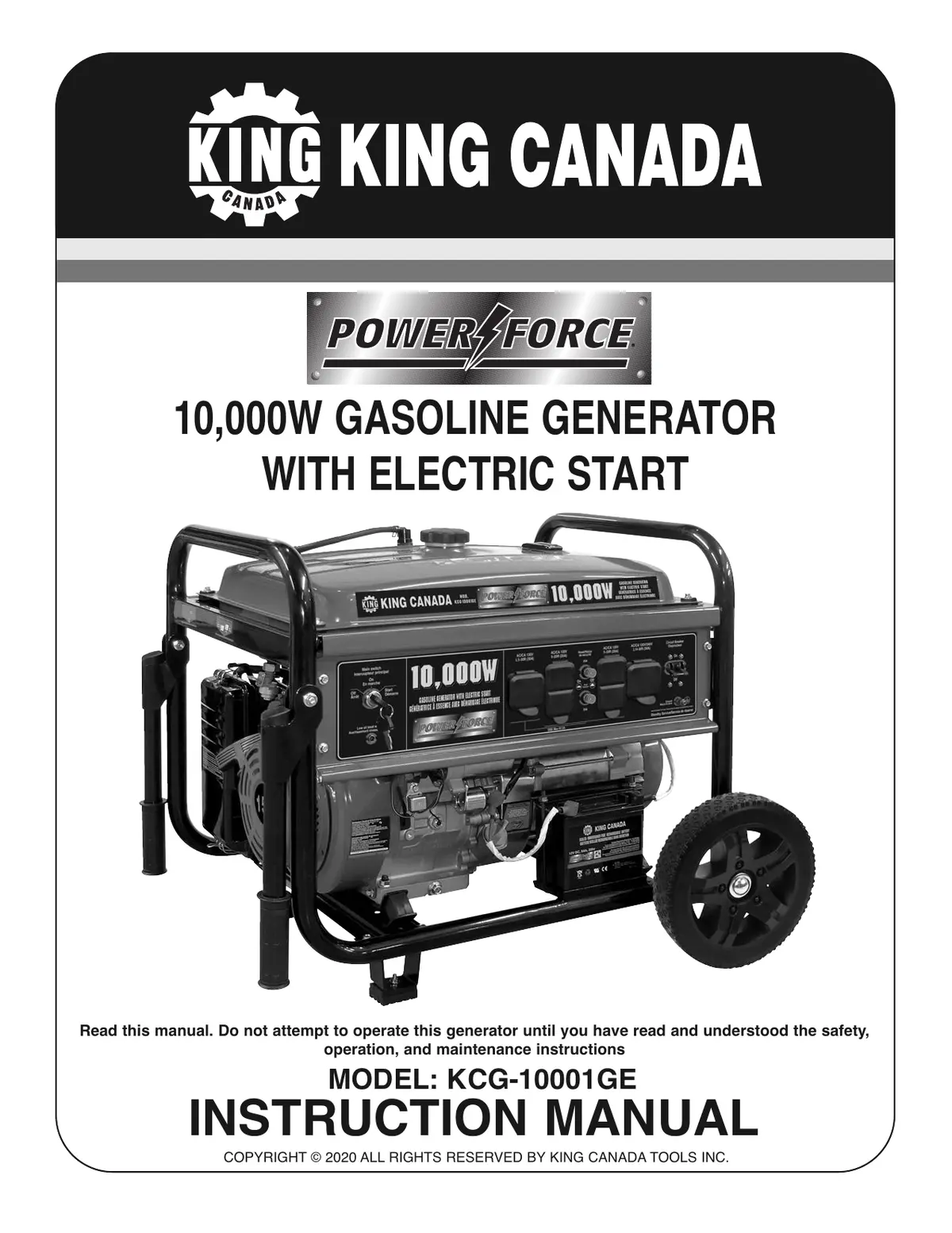 King Canada Kcg-10001Ge Gasoline Generator W/ Electric Start. 1