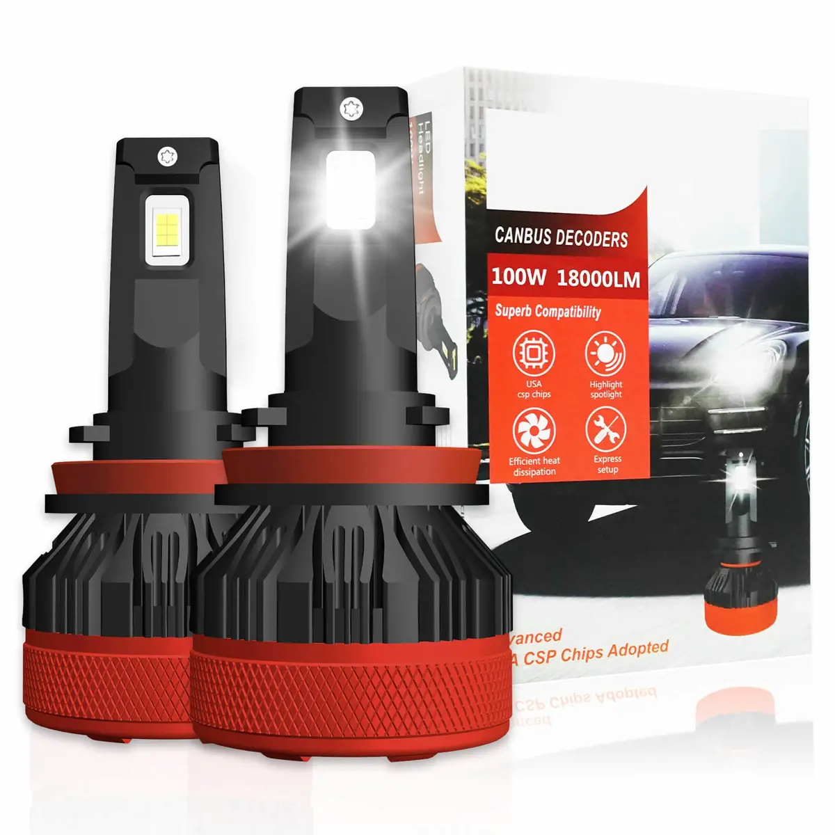 H13 Led Replacement Headlight Bulbs Kit High Low Beam 6500K 100W 12V Super Bright White 18000Lm, Pack Of 2 1
