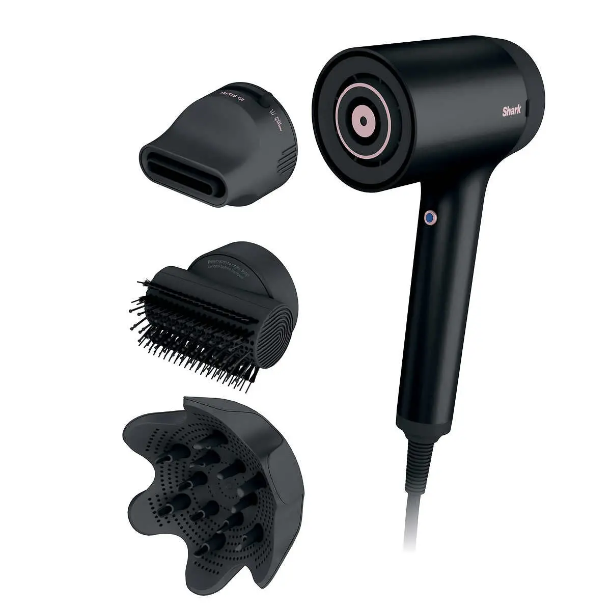 Shark Hd125co Hair Blow Dryer Hyperair Fast-Drying With Iq 2-In-1 Concentrator Styling Brush Curl-Defining Diffuser (Refurbished) 1