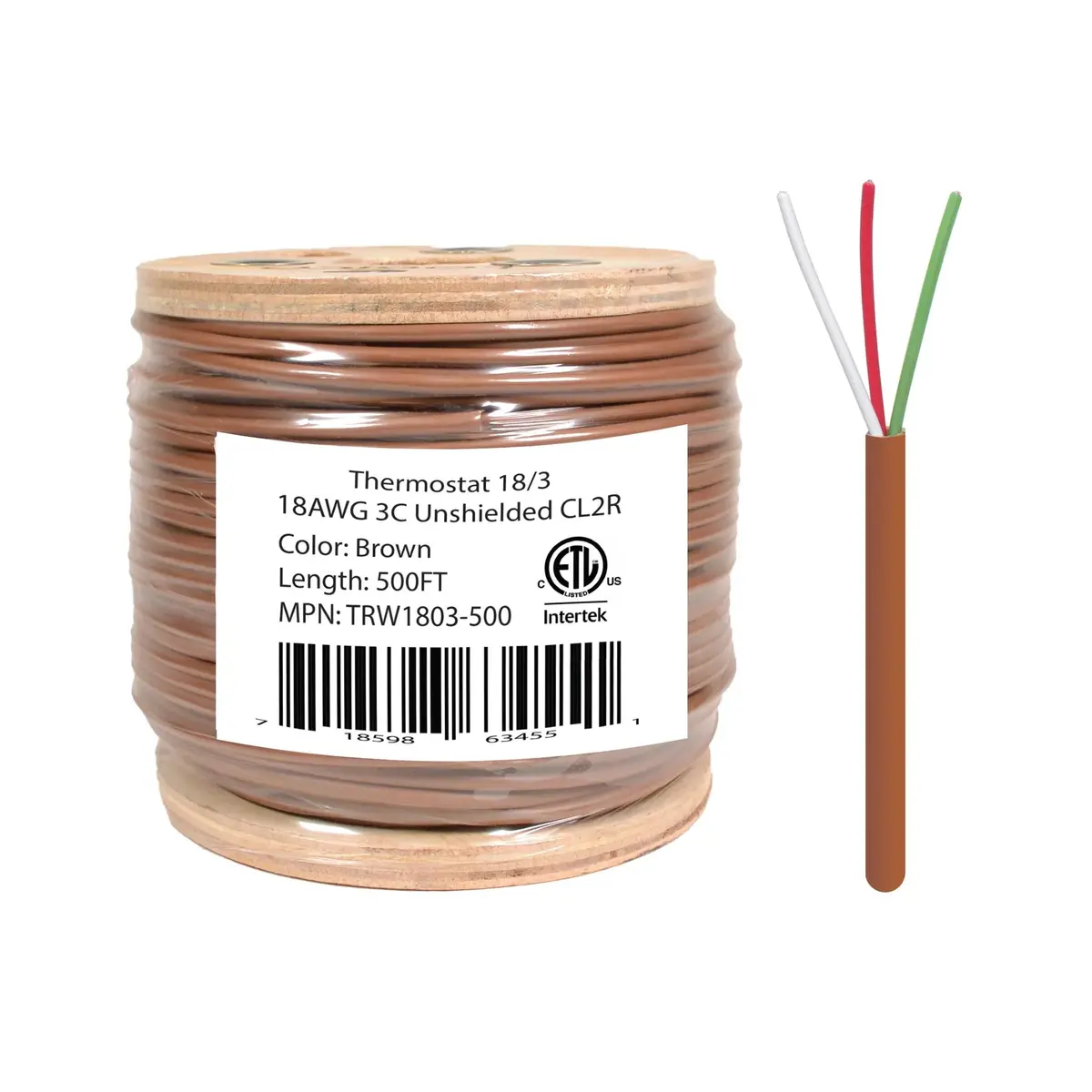 Logico Trw1803-500 18/3 Thermostat Wire 18 Gauge Solid Copper Cmr Heating Hvac Ac Cable 500Ft Sunlight Resistant 1