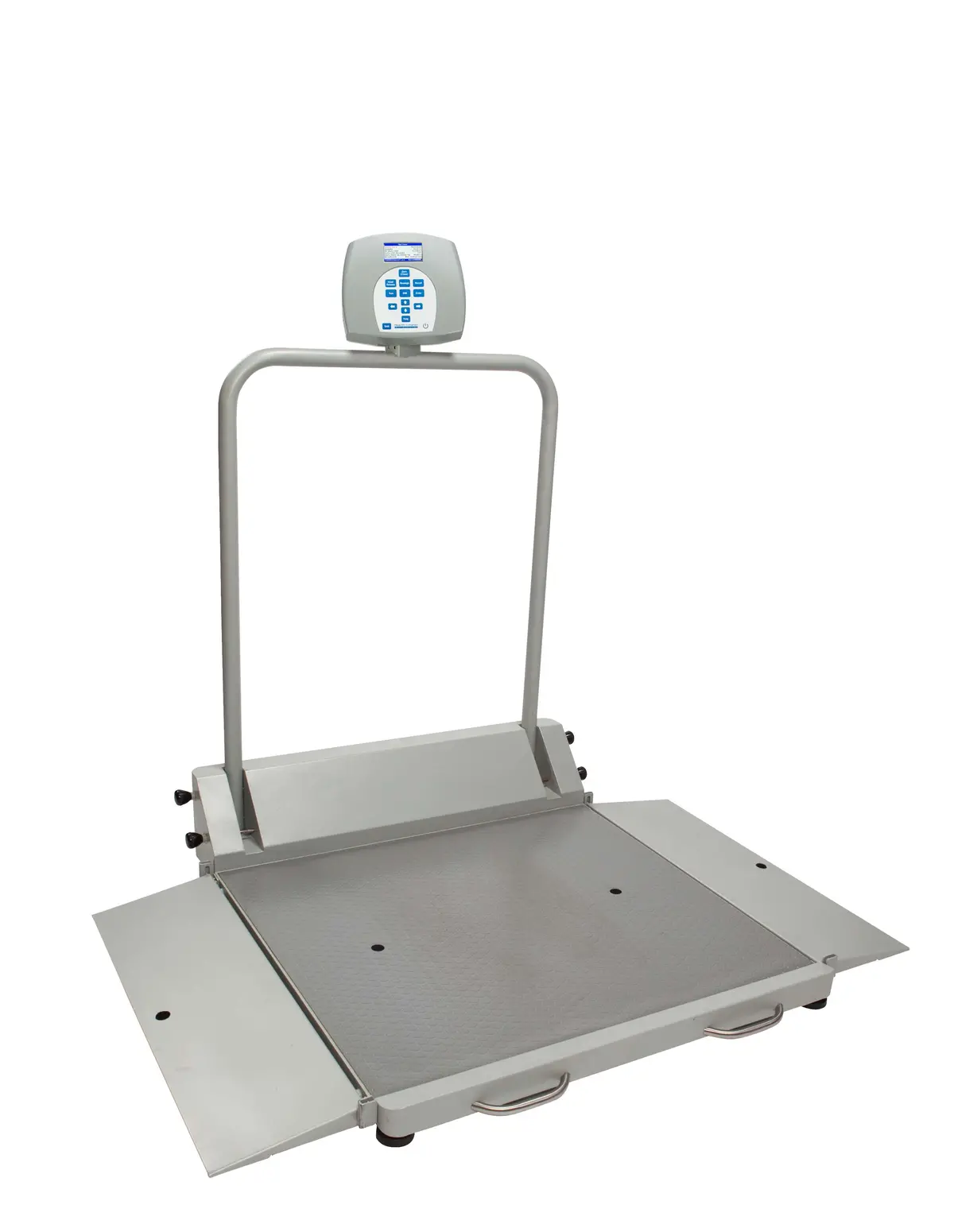Digital Wheelchair Dual Ramp Scale With Folding Ramps, Capacity: 1000 Lbs/454 Kg, Resolution: 0.2 Lb/0.1Kg, Platform Dimension: 32¼"W X 36"D, Ramp Size: 32¼"W X 9 7/8"D, (4) Wheels, 120V Adapter (Included) Or (6) Aa Batteries (Not Included), 180° Swivel D 1