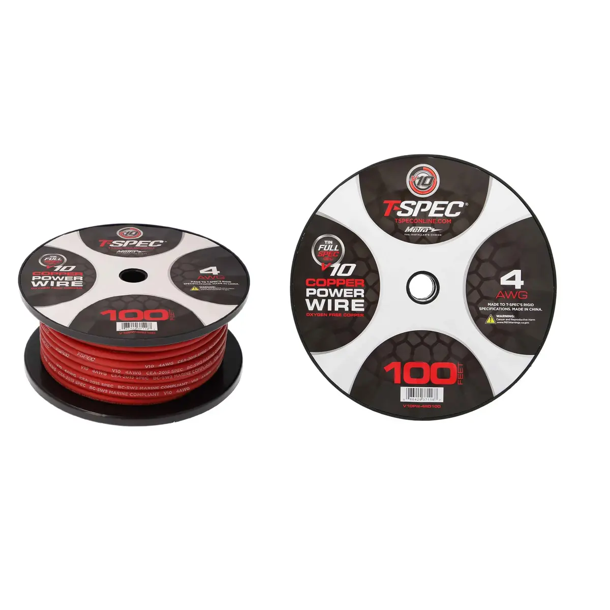 T-Spec V10pw-4Rd100 4 Awg Ofc Power Wire - V10 Series - 100Ft Matte Red 1