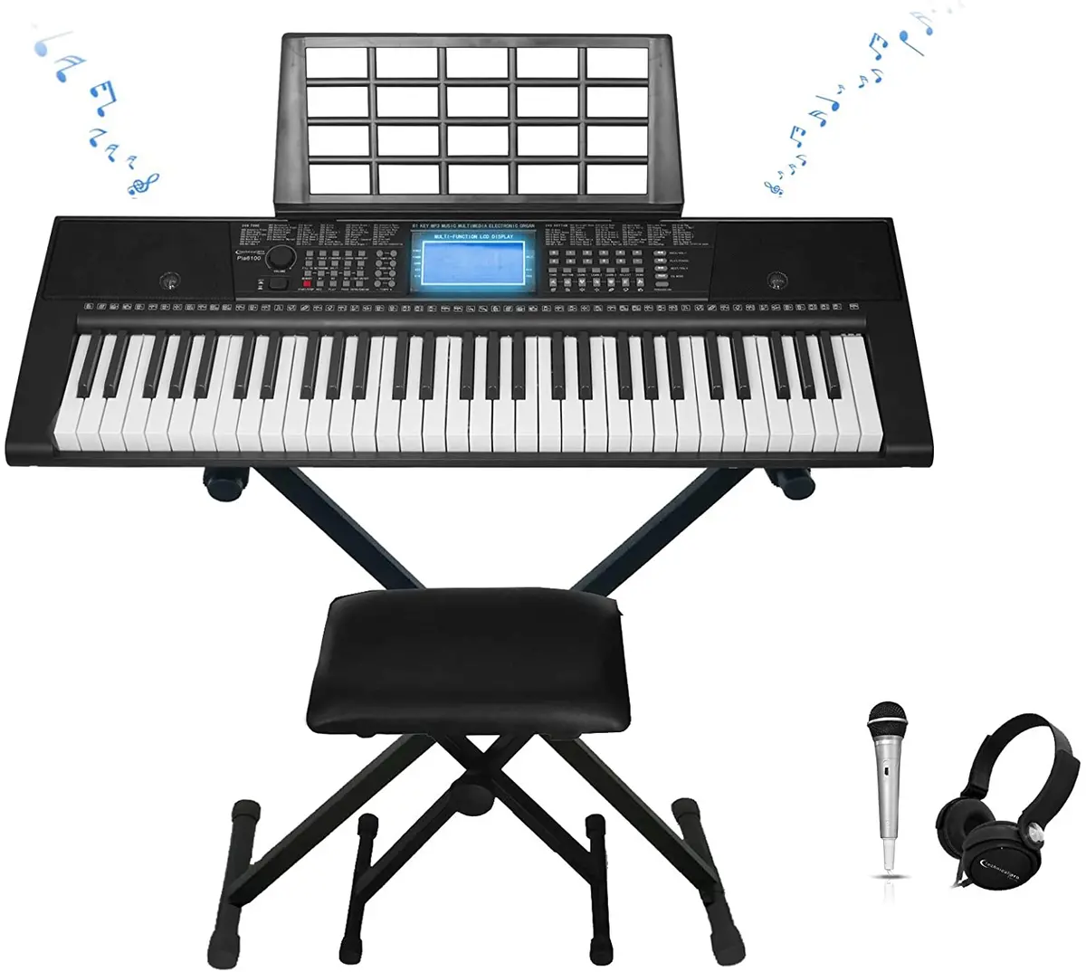 Technical Pro 61-Key Electronic Piano Bundle With Stand Stool Headphones Mic 2